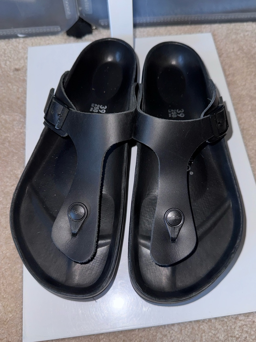 Birkenstock Papillio Exquisite Leather Sandals Gizeh Platform Sandals Black 39/8
